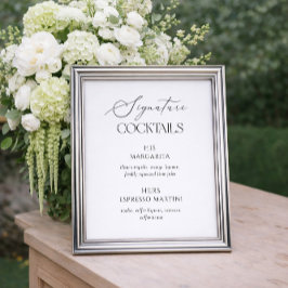 Póster de cócteles_signature de boda en blanco y n