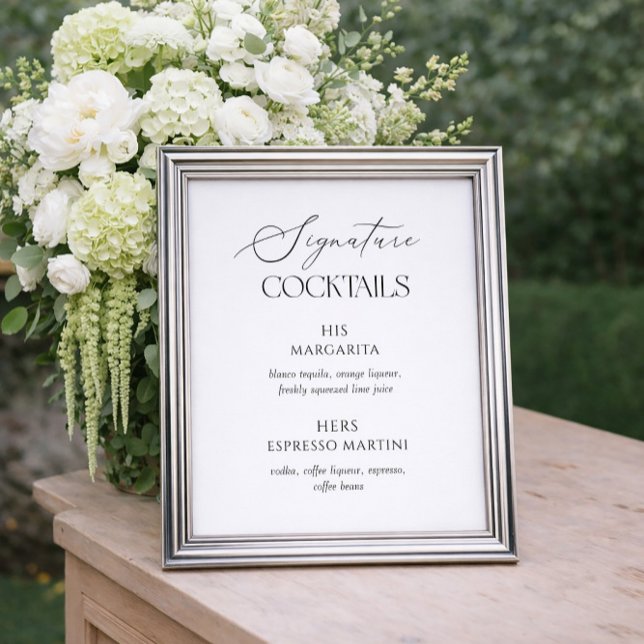 Póster de cócteles_signature de boda en blanco y n (Subido por el creador)