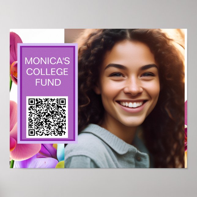 Póster de código QR personalizado de orquídeas (Frente)