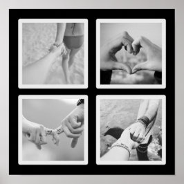 Póster de Collage de 4 Fotos Cuadradas en Blanco y
