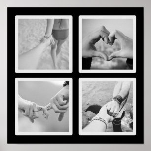 Póster de Collage de 4 Fotos Cuadradas en Blanco y