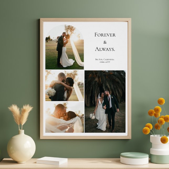 Póster de Collage de 4 Fotos de Aniversario de Bod (Modern Wedding Couple Anniversary 4 Photo Collage Poster)