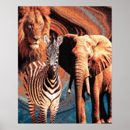 Póster de collage de animales salvajes retro