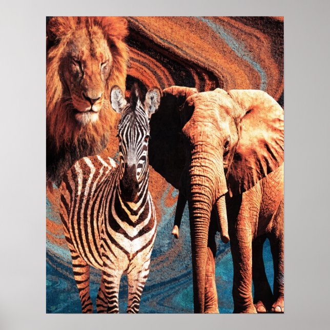 Póster de collage de animales salvajes retro (Frente)
