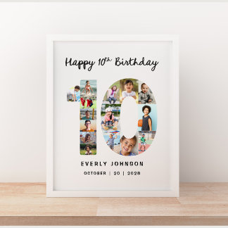 Póster de Collage de Foto del Número de Cumpleaños