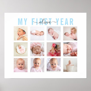 Póster de Collage de Fotos del Nombre de Bebé de M