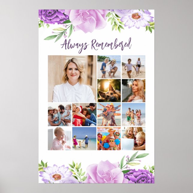 Póster de Collage de Fotos Memorial con Flores Mor (Frente)
