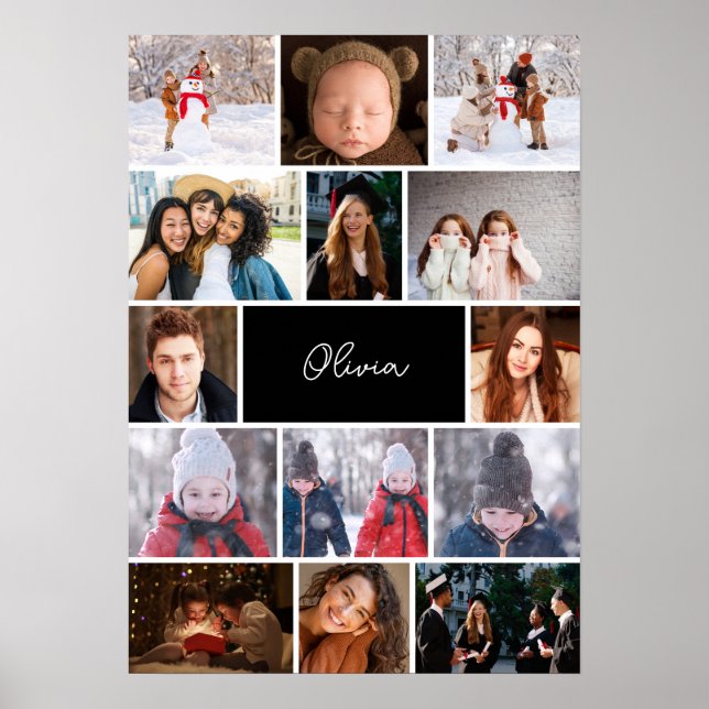 Póster de Collage de Fotos Personalizadas con Nomb (Frente)