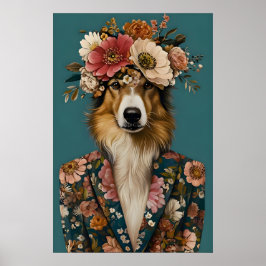 Póster de Collie con traje, retrato de Collie, óle
