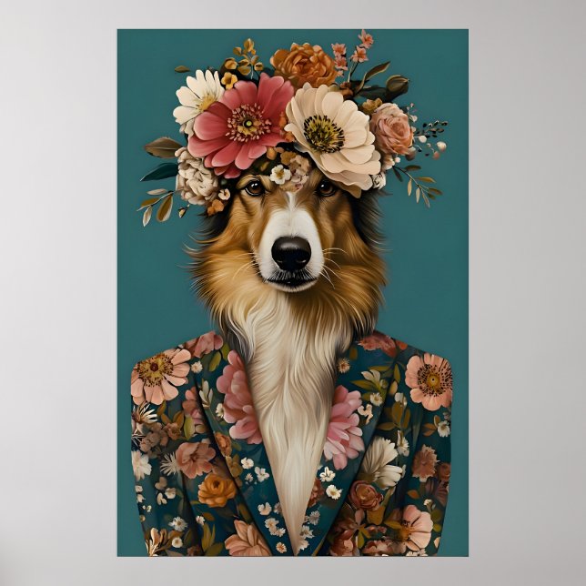 Póster de Collie con traje, retrato de Collie, óle (Frente)