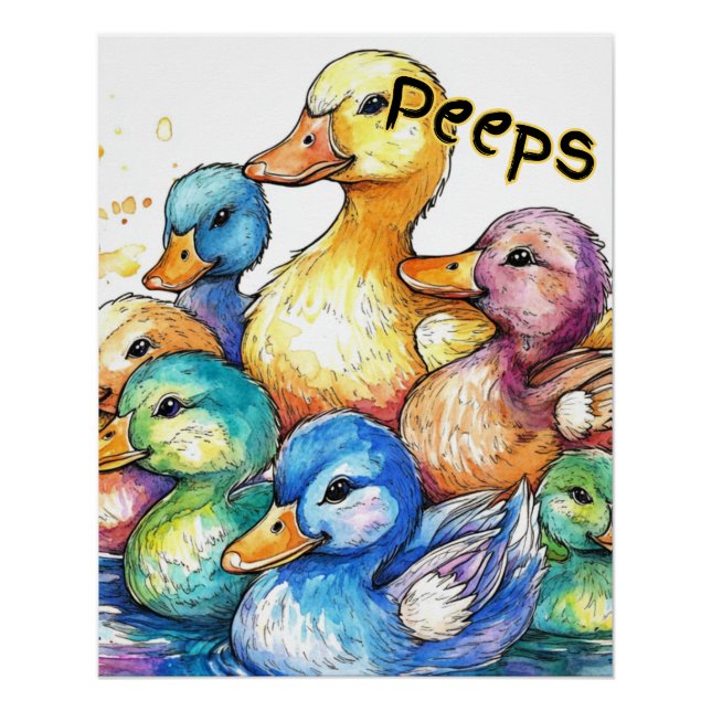 Poster de color de agua Peeps-Ducks para niños (Anverso)