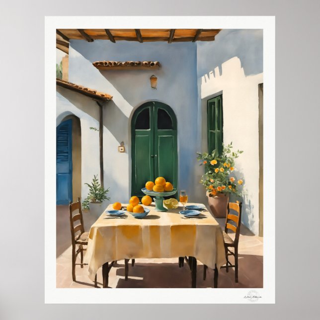 Póster de comedor en patio mediterráneo (Frente)