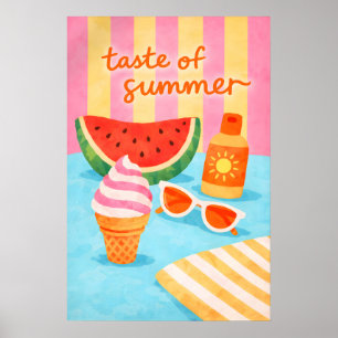 Póster de comida de playa de verano retro, costero