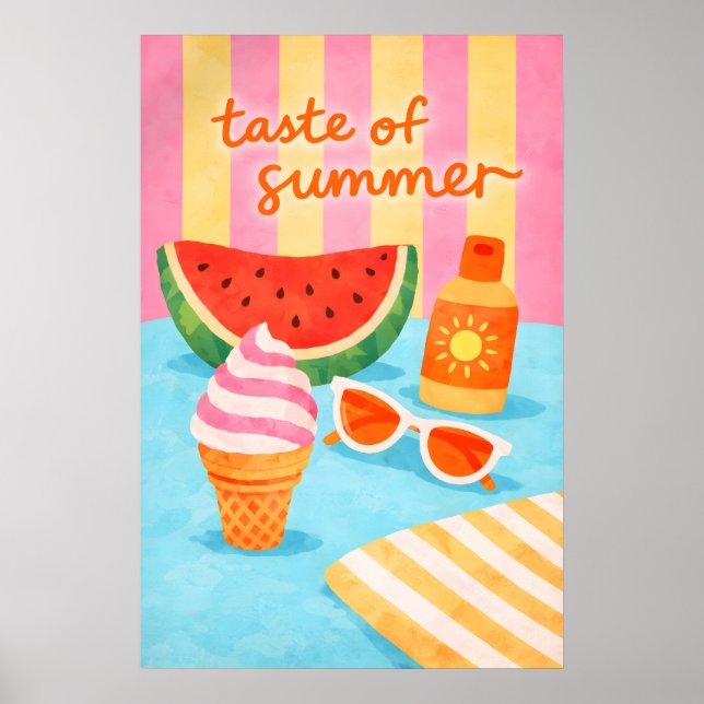 Póster de comida de playa de verano retro, costero (Frente)