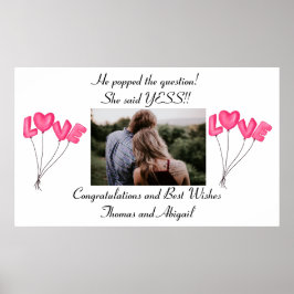 Póster de compromiso con globos rosados de amor