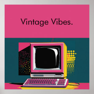 Póster de computadora vintage de arte moderno rosa