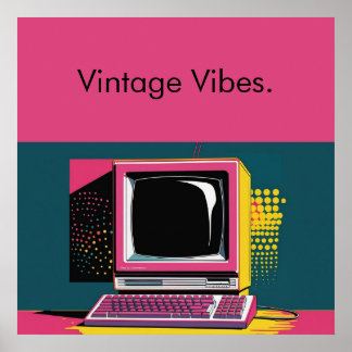 Póster de computadora vintage de arte moderno rosa