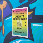 Poster de Concierto de Ombre Vintage con Personali<br><div class="desc">Este poster está listo para ser personalizado con su texto y su propia foto. Celebra tu músico favorito con un poster al estilo de un poster de concierto de época. El texto negrita negro se coloca sobre un fondo de color oscuro magenta, amarillo y azul ciano. Una decoración personalizado para...</div>