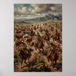 Póster de conducción de ganado de vaquero del Salv