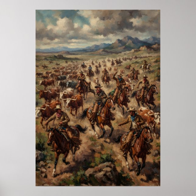 Póster de conducción de ganado de vaquero del Salv (Frente)