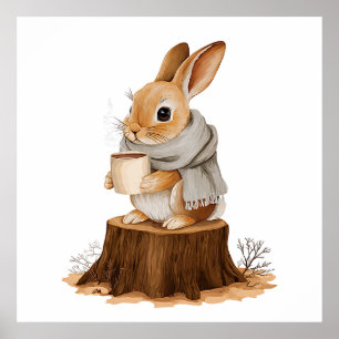 Póster de conejo acogedor del bosque   Conejo lind
