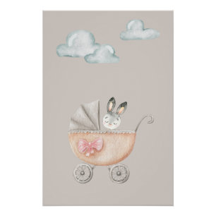 Póster de conejo de estilo vintage con nubes