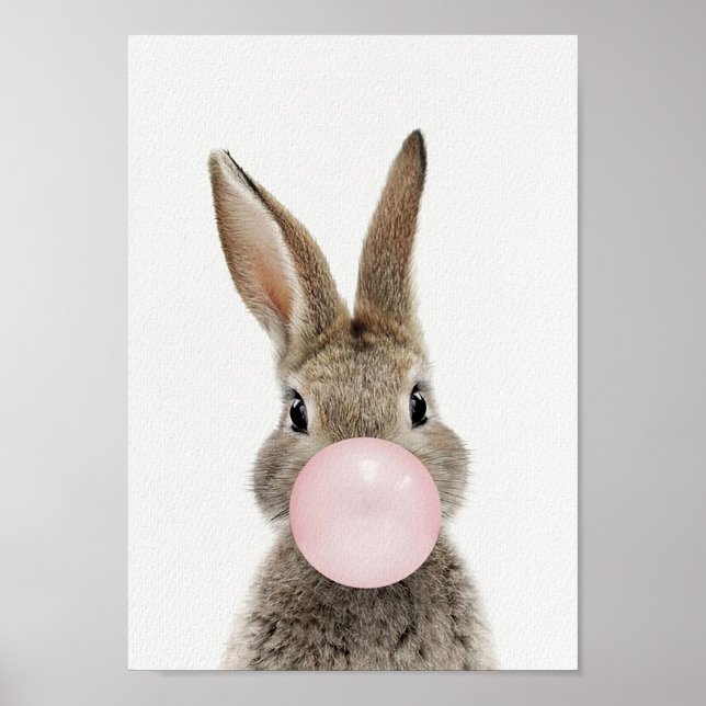 Póster de conejo soplando chicle rosa (Frente)