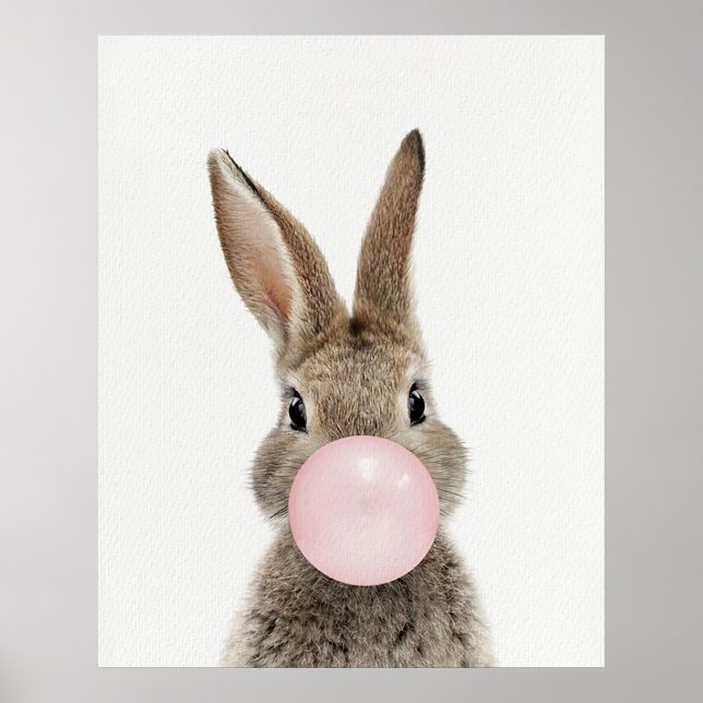Póster de conejo soplando chicle rosa (Frente)