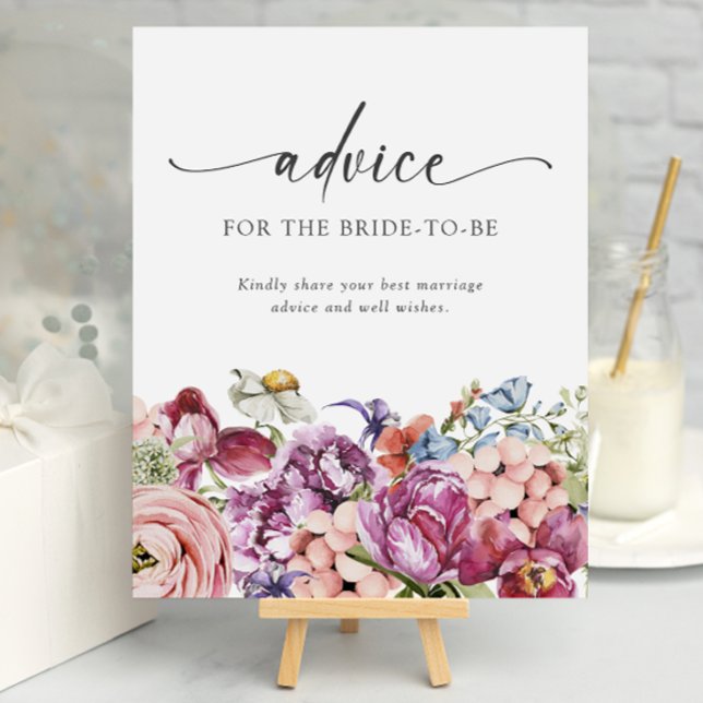 Póster de Consejos para Despedida de Soltera (Jewel Tone Wildflower Advice Bridal Shower Poster by Painted Paperie
)