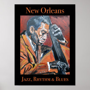 Póster de contrabajista de Nueva Orleans