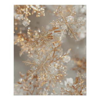 Póster de copos de nieve con pan de oro