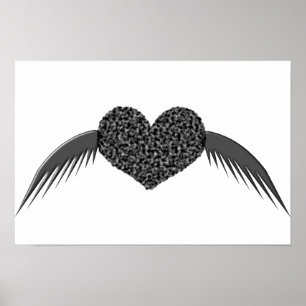 Póster de corazón de amor alado gótico
