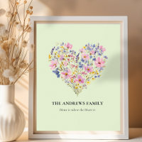 Póster de Corazón de Flor Silvestre con Apellido d