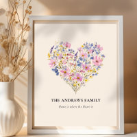 Póster de Corazón de Flor Silvestre con Apellido d