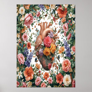 Poster de corazón floral Arte artístico de floreci