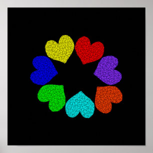 Póster de Corazones de Amor Arcoíris Floral