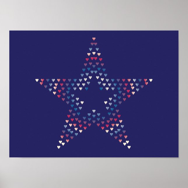Póster de corazones de estrella decorativos (Frente)