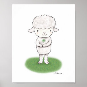 Póster de Cordero Ovino Lindo Suerte de Trébol de 