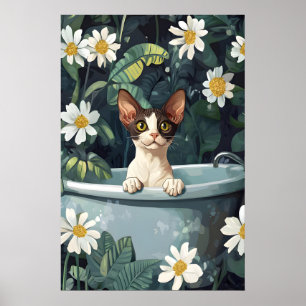 Póster de Cornish Rex en bañera, Póster divertido 