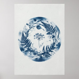 Póster de Corona de Helecho Indigo Botánico Cianot