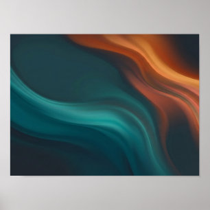 Póster de Corrientes Fluidas Verde Azul y Naranja