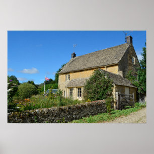 Póster de cottage inglés con jardín