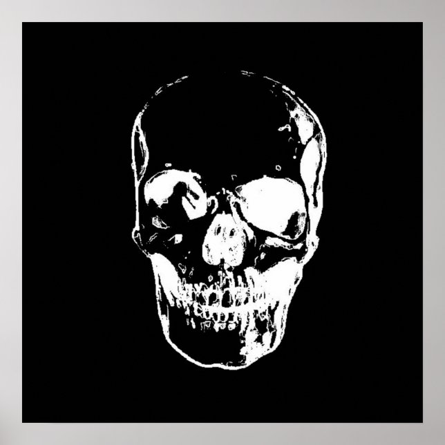 Poster de cráneo - Arte pop negro y blanco, arte f (Frente)