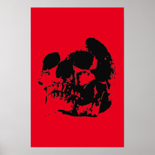 Póster de cráneo - Arte pop negro y rojo