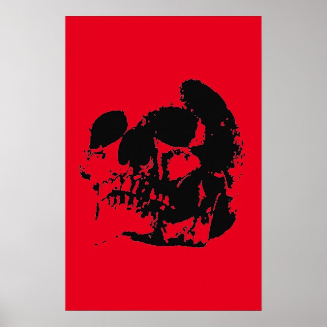 Póster de cráneo - Arte pop negro y rojo (Frente)