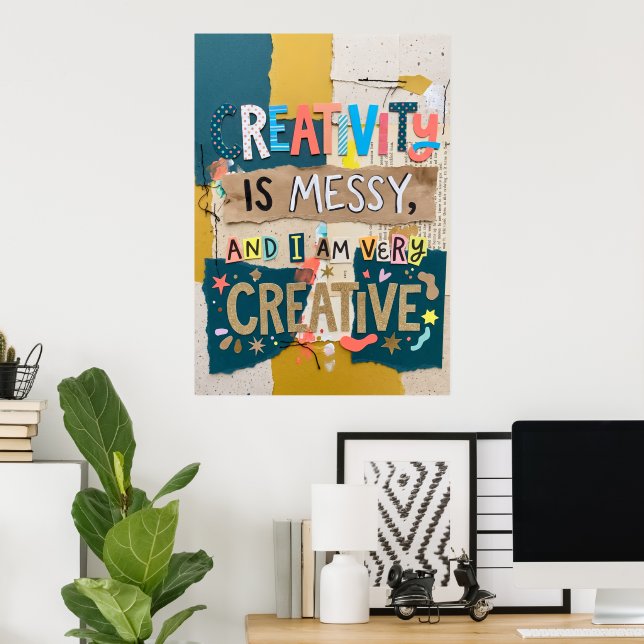 Póster de Creatividad Desordenada de Técnica Mixta (Oficina en casa)