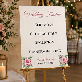 Póster de Cronología de Boda Floral Personalizado
