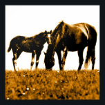 Poster de Cuadrado de Arte Pop Amarillo Marrón<br><div class="desc">Silhouettes de Pop Art Horses - Silhouettes de Caballo con Tono Sepia / Caballos de Arte Pop - Animales de granja / Hornos Comic Style Digital Pop Art Artwork - Pinturas de Posters digitales de caballos de arte pop</div>