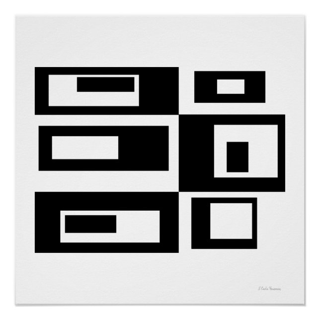Póster de cuadrados abstractos en blanco y negro (Anverso)