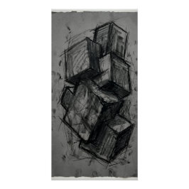 Póster de Cubos Geométricos de Carbón Abstracto